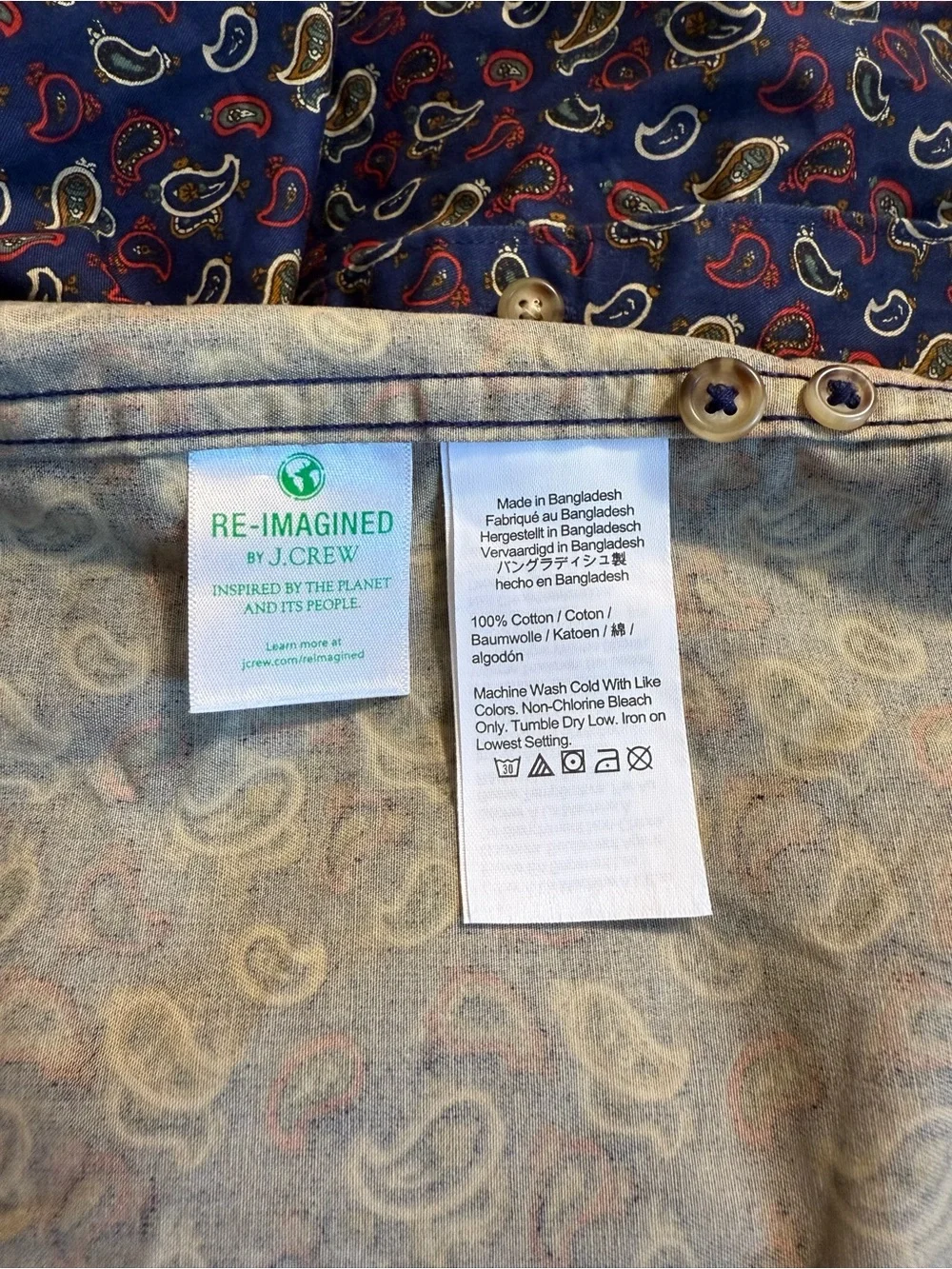 Vintage J. Crew - Men's Size XL Navy Paisley Button-Down Long-Sleeve Shirt